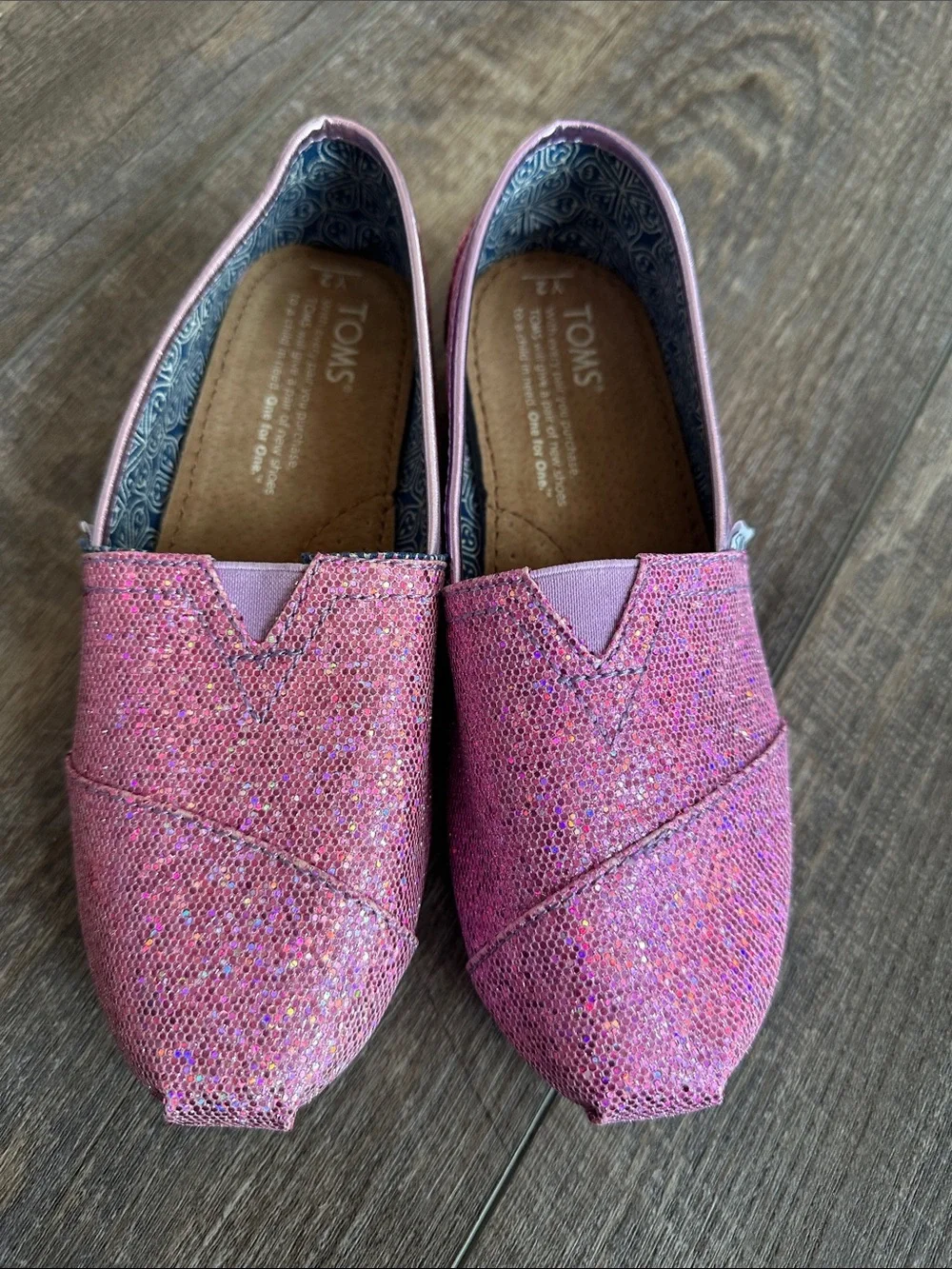 Toms Girls Pink Glitter Slip-On Flats